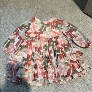 Charming Pink and Green Kids Dress with Ruffles